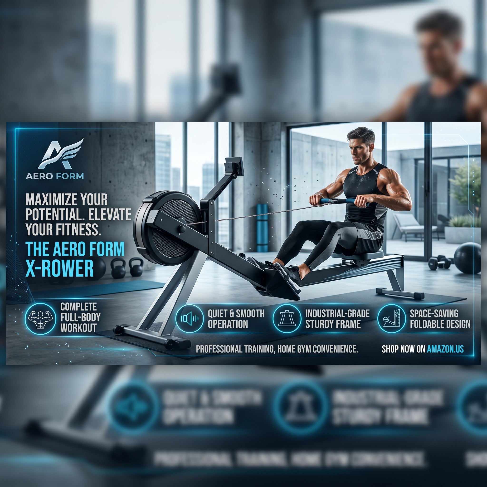 ：3-in-1 Folding Rowing Machine, Multifunctional Full Body Workout Trainer, Foldable Cardio & Strength Fitness Equipment for Home