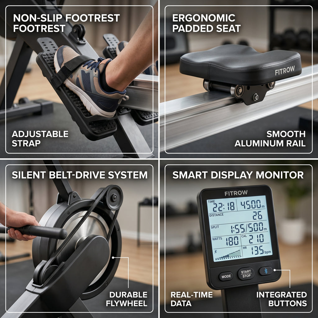 ：3-in-1 Folding Rowing Machine, Multifunctional Full Body Workout Trainer, Foldable Cardio & Strength Fitness Equipment for Home