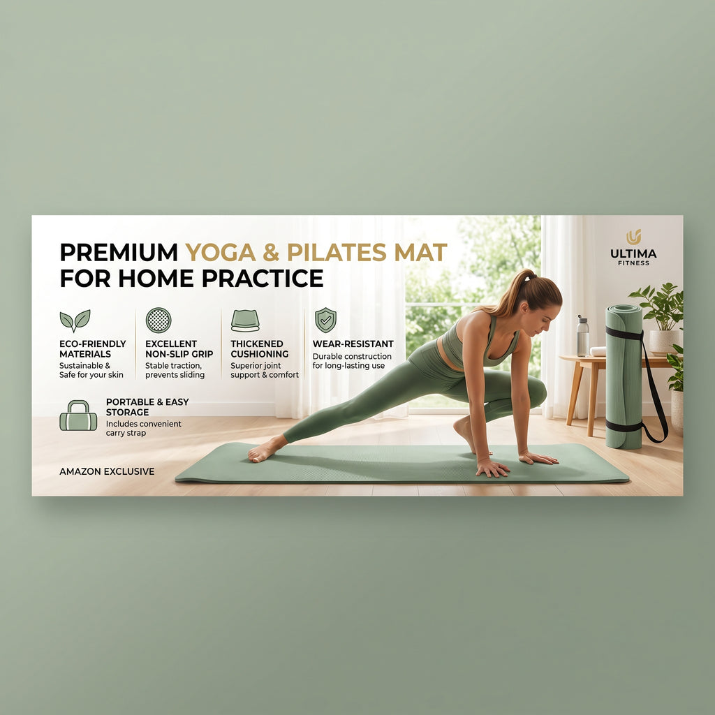 Thick Double-Sided Non-Slip Yoga Mat, Shock Absorbing Exercise Mat, Waterproof Sweatproof Mat for Yoga, Pilates & Home Floor Workout