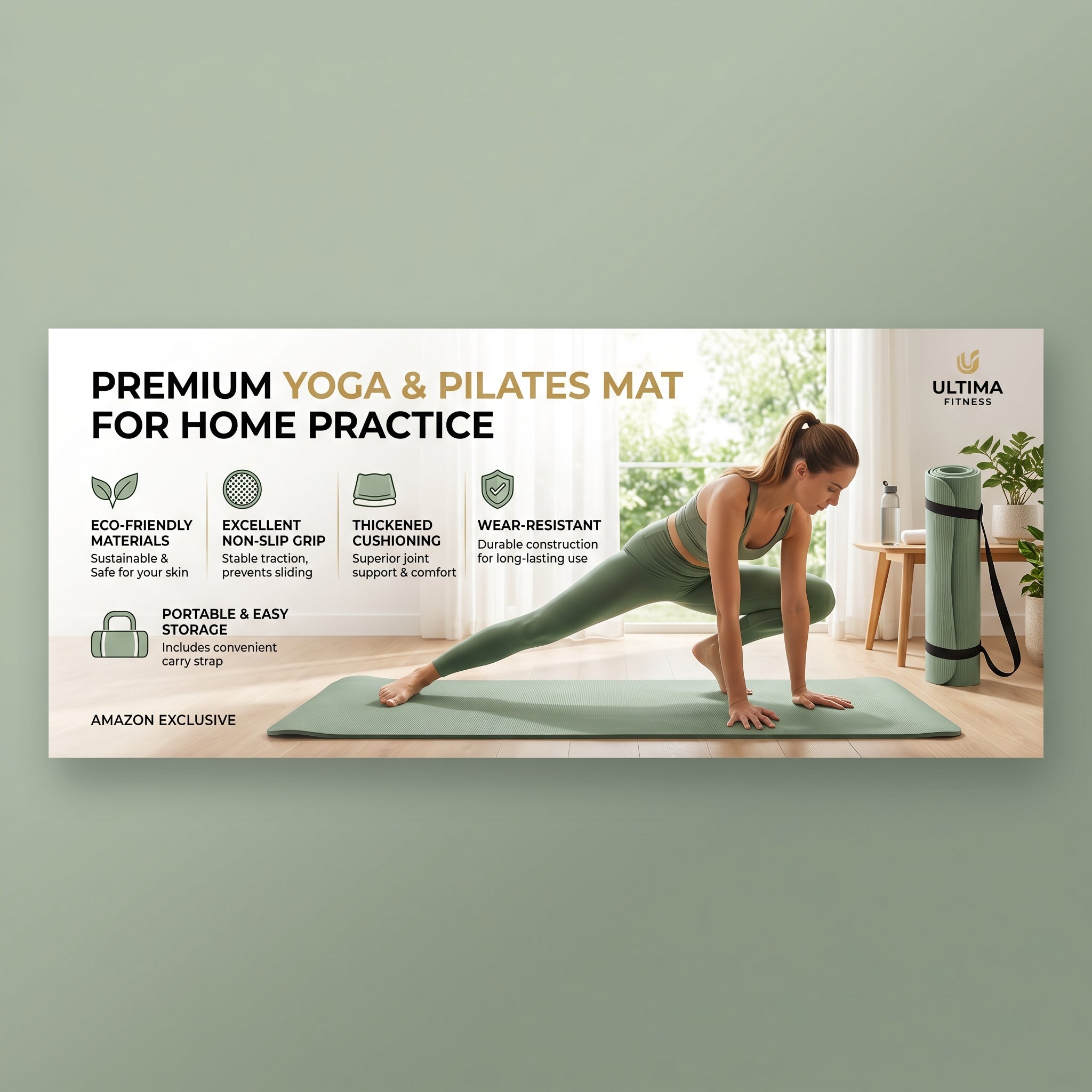 Thick Double-Sided Non-Slip Yoga Mat, Shock Absorbing Exercise Mat, Waterproof Sweatproof Mat for Yoga, Pilates & Home Floor Workout